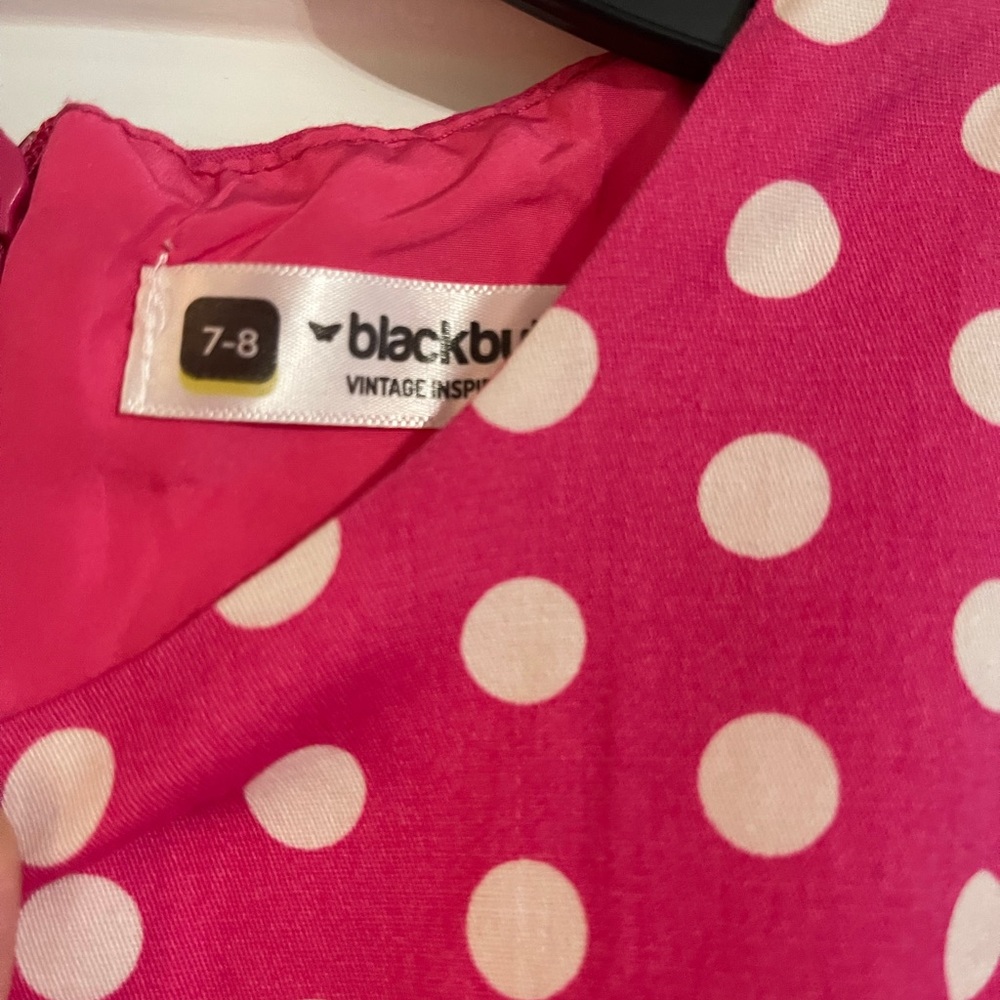 Black Butterfly 7/8 Girls' Pink Polka Dot Sleeveless Dress Easter sock hop sprin - Picture 2 of 2